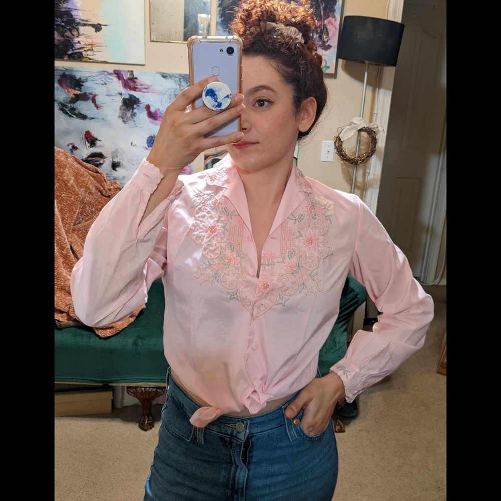 Vintage pink embroidered blouse